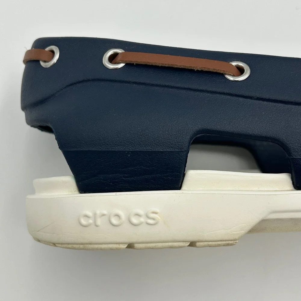 Crocs Beach Line Boat Shoe Women 9 Water Friendly Loafers Navy Nautical Beach